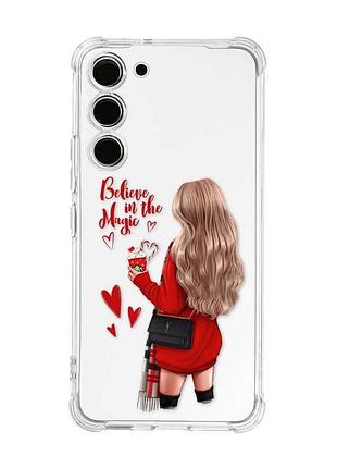 Чехол с утолщёнными углами на samsung galaxy s23 :: девушка с кофе (принт 137)