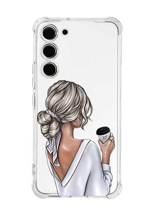 Чехол с утолщёнными углами на samsung galaxy s23 :: девушка с латте (принт 227)