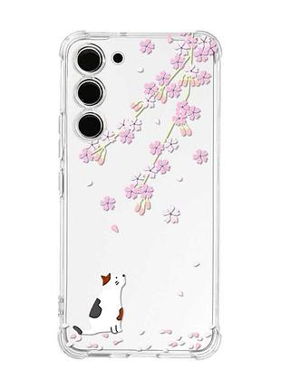 Чехол с утолщёнными углами на samsung galaxy s23 :: котик и сакура (принт 283)
