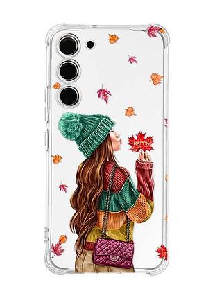 Чохол з потовщеними кутами на samsung galaxy s23 :: дівчина з листям (принт 221)