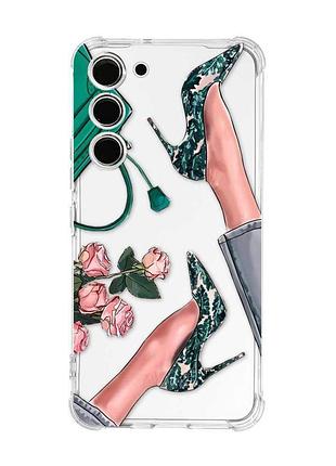 Чехол с утолщёнными углами на samsung galaxy s23 :: туфельки и цветы (принт 225)