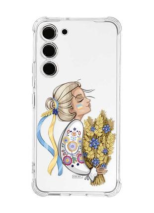 Чохол з потовщеними кутами на samsung galaxy s23 :: українка з колосками (принт 173)