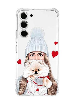 Чехол с утолщёнными углами на samsung galaxy s23 :: девушка с собачкой (принт 142)
