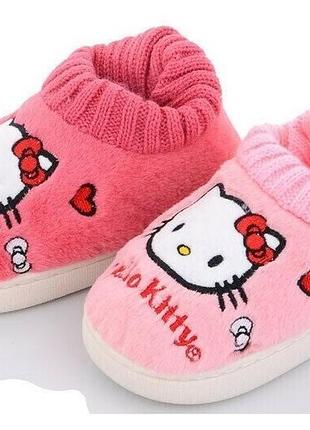 Тапочки детские с задником hello kitty, домашние мягкие, 24/25 (14 см), 28/29 (16 см) 24/25