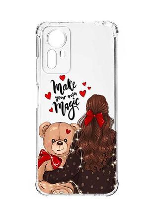 Чехол с утолщенными углами на xiaomi redmi note 12s :: девушка с мишкой (принт 188)