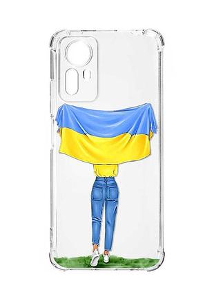 Чохол з потовщеними кутами на xiaomi redmi note 12s :: дівчина з прапором (принт 263)