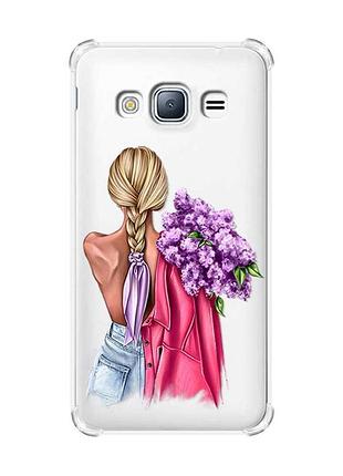 Чехол с утолщенными углами на samsung galaxy j3(2016) j310 :: девушка с сиренью (принт 7)