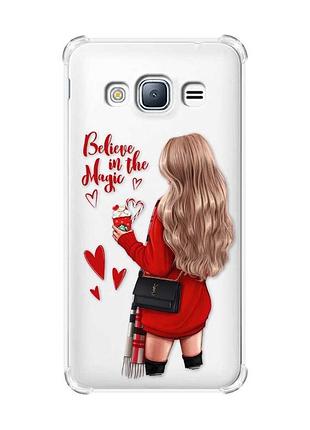 Чехол с утолщенными углами на samsung galaxy j3(2016) j310 :: девушка с кофе (принт 137)