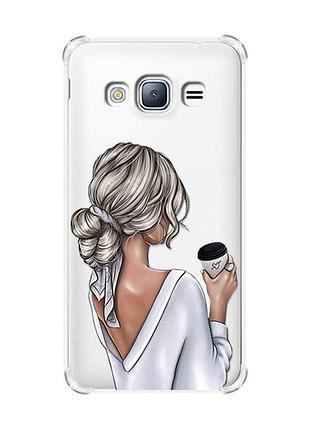 Чехол с утолщенными углами на samsung galaxy j3(2016) j310 :: девушка с латте (принт 227)