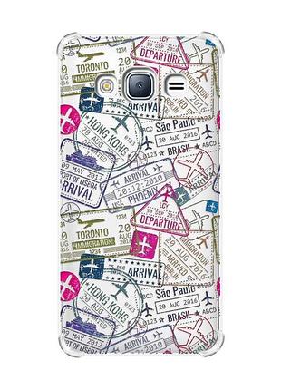 Чехол с утолщенными углами на samsung galaxy j3(2016) j310 :: путешествия. штампы (принт 316)