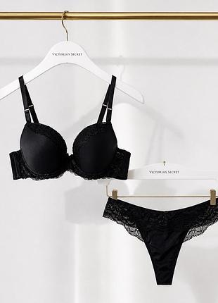Чорний комплект нижня білизна бюстгалтер чорний топ трусики чорні victoria’s secret