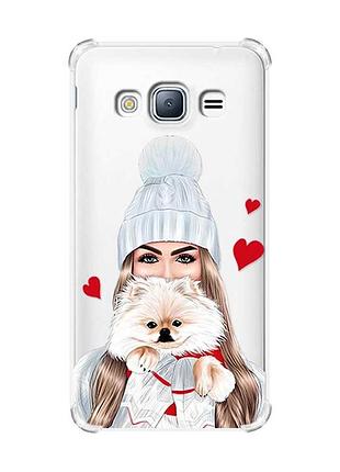 Чехол с утолщенными углами на samsung galaxy j3(2016) j310 :: девушка с собачкой (принт 142)