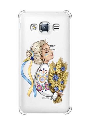 Чехол с утолщенными углами на samsung galaxy j3(2016) j310 :: украинка с колосками (принт 173)