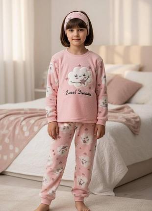 Теплая зимняя пижама для девочки турция полар флис mini moon арт 1359 sweet dreams розовый 116 см 6 лет