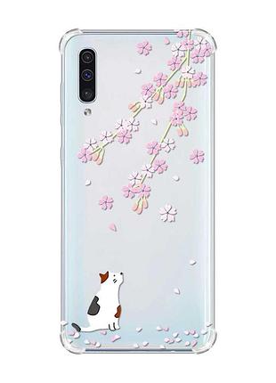 Чехол с утолщёнными углами на samsung galaxy а50 (2019) а505 :: котик и сакура (принт 283)