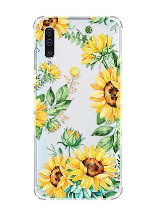 Чехол с утолщёнными углами на samsung galaxy а50 (2019) а505 :: подсолнухи (принт 288)