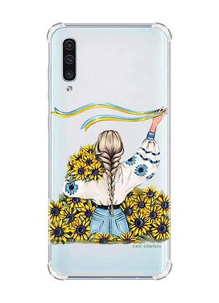 Чехол с утолщёнными углами на samsung galaxy а50 (2019) а505 :: девушка с лентой (принт 25)
