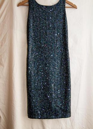 Шикарное нарядное новогоднее вечернее синее платье- футляр в пайетки glamorous3 фото