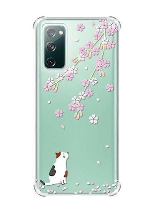 Чехол с утолщенными углами на samsung galaxy s20 fe :: котик и сакура (принт 283)