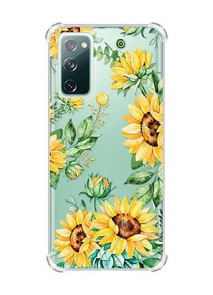 Чехол с утолщенными углами на samsung galaxy s20 fe :: подсолнухи (принт 288)