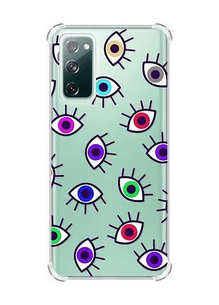 Чехол с утолщенными углами на samsung galaxy s20 fe :: разноцветные глаза (принт 336)