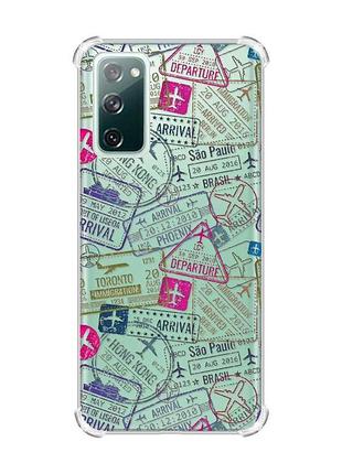 Чохол з потовщеними кутами на samsung galaxy s20 fe :: подорожі. штампи (принт 316)