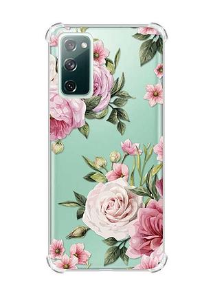 Чехол с утолщенными углами на samsung galaxy s20 fe :: розовые цветы (принт 287)