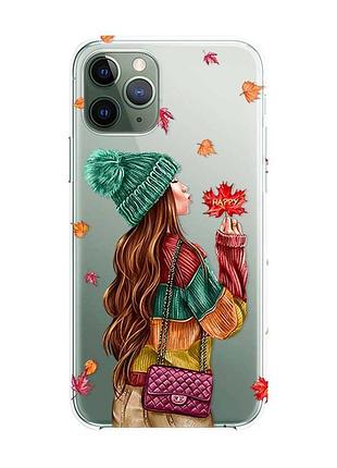 Прозорий чохол на iphone 12 / 12 pro :: дівчина з листям (принт 221)