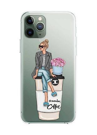 Прозорий чохол на iphone 12 / 12 pro :: дівчина на каві (принт 228)