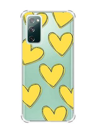 Чехол с утолщенными углами на samsung galaxy s20 fe :: сердечка желтые (принт 259)