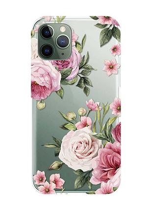 Прозрачный чехол на iphone 12 / 12 pro :: розовые цветы (принт 287)
