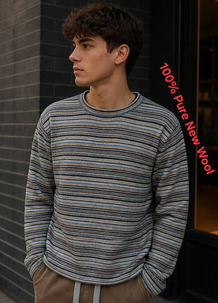 Гарний чоловічий светр у різнобарвну смужку marc o'polo pure new wool, оригінал