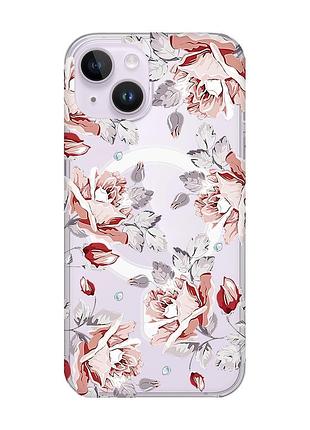 Магнитный чехол на iphone 15 с поддержкой magsafe :: фон розы (принт 273)