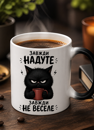 😼 чашка хамелеон 330 мл «завжди надуте, завжди не веселе» | оригінальний подарунок з характером