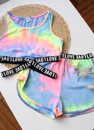 Яркий летний костюм топ + шорты shein 10 лет