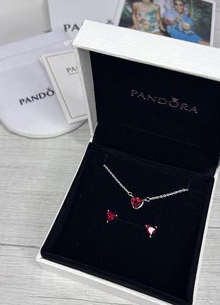 Набір pandora «щирі почуття» срібло 925 - серце кольє + сережки