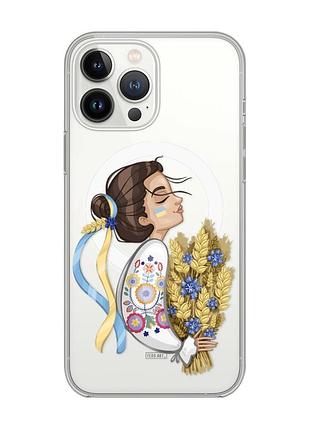 Магнитный чехол на iphone 15 pro max с поддержкой magsafe :: украинка с колосками (патриотический принт 172)