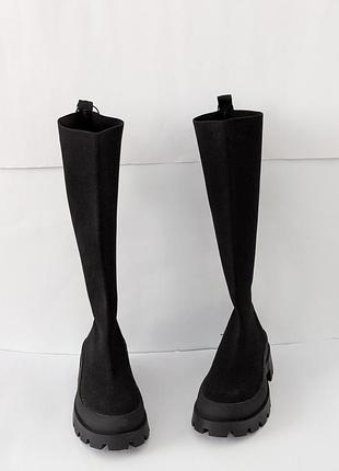 Ботінки чулки жіночі zara, 36,чорні,текстиль,чоботи,чулок,з каблуком,тканина,високі,ботинки,протектор,боти,зара,каблук,черевики,ботики