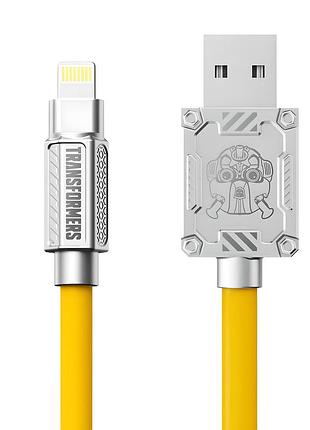 Зарядный кабель transformers usb-a to iphone 2.4a, прочный прорезиненный, цинковый сплав, 1.5м, жёлтый