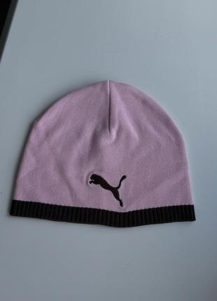 Розовая вязаная шапка бини puma один размер