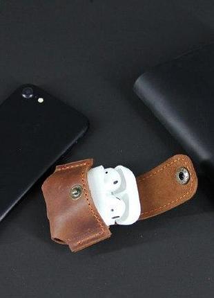 Кожаный чехол для наушников airpods коньяк