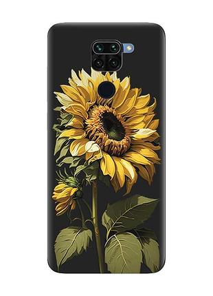 Матовый черный чехол на xiaomi redmi note 9 :: подсолнечник (принт 274)
