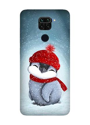 Матовый чехол с черными боками на xiaomi redmi note 9 :: пингвинёнок в шапочке (принт 157)