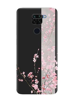 Матовый черный чехол на xiaomi redmi note 9 :: сакура в цвету (принт 286)