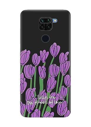 Матовый черный чехол на xiaomi redmi note 9 :: тюльпаны (принт 265)