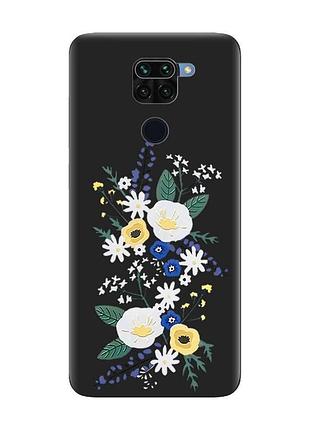 Матовый черный чехол на xiaomi redmi note 9 :: цветы. акварель (принт 271)