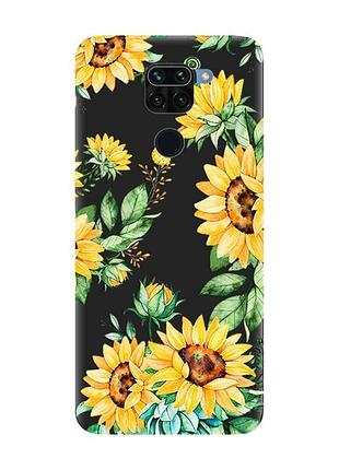 Матовий чорний чохол на xiaomi redmi note 9 :: соняхи (принт 288)