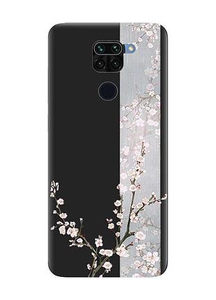 Матовий чорний чохол на xiaomi redmi note 9 :: квітуча сакура (принт 285)