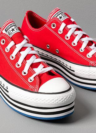 Красные конверсы на платформе шнурки сердечка converse оригинал