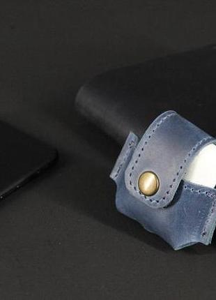 Кожаный чехол для наушников airpods блакитний